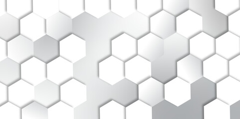Abstract pattern with hexagonal white and gray technology line paper background. Hexagonal 3d vector grid tile and mosaic structure simple style hexagonal graphic concept. Futuristic surface design.	
