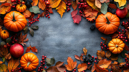 autumn decor from pumpkins berries and leaves	, perfect for fall themes.