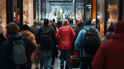 Obraz premium people on black friday rushing into a store 