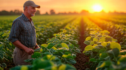 Abundant soybean harvest, agriculture field