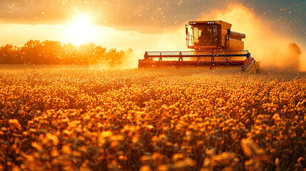 Fototapeta premium Abundant soybean harvest, agriculture field