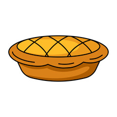 Apple or pumpkin pie. Traditional seasonal homemade bakery for holiday. Vector flat simple element, color illustration. For logo, sticker, print, web design, scrapbooking