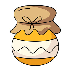 A jar of jam or honey. Traditional seasonal homemade preparations. Vector flat simple element, color illustration. For logo, sticker, print, web design, scrapbooking