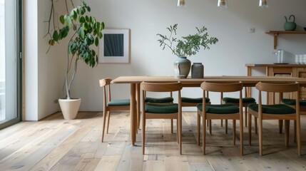 Modern Dining Room with Wooden Table and Chairs