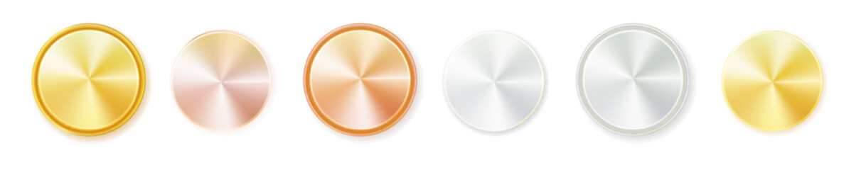 Medals logo. Round awards in gold, silver and bronze metallic colors coin. Vector