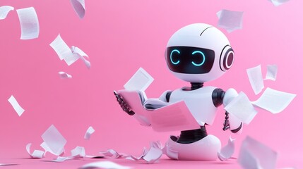 AI Copywriting Assistant, a vibrant 3D illustration showcasing an artificial intelligence bot designed for content creation, highlighting innovative technology and creativity.