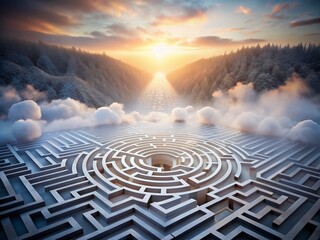 Misty Maze in Paper Cut Art - Intricate Design with Soft Hues for Creative Inspiration