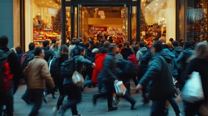 people on black friday rushing into a store 