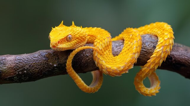Golden Lancehead Viper Wrapped Around Branch