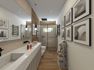 baño de casa moderna y mediterránea con ducha y materiales modernos