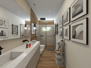 baño de casa moderna y mediterránea con ducha y materiales modernos