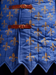 Historical fashion. Medieval knight cloth. Padded jacket gambeson.