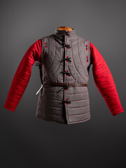 Historical fashion. Medieval knight cloth. Padded jacket gambeson.