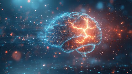 Fototapeta premium Digital Brain with Glowing Connections in Cosmic Space