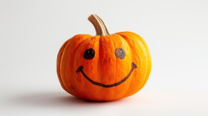 Small Orange Pumpkin with a Hand-Drawn Smiley Face