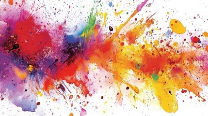 Fototapeta premium A bright and colorful ink splatter in various vibrant hues, abstractly shaped across a white background