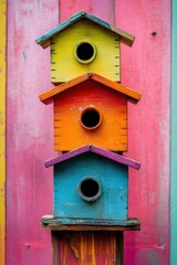  rows of colourful birdhouses on top of each other