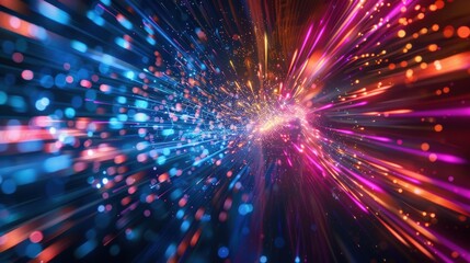 Fototapeta premium Vibrant Neon Fireworks Exploding Against Starry Sky for New Year's Celebration Design