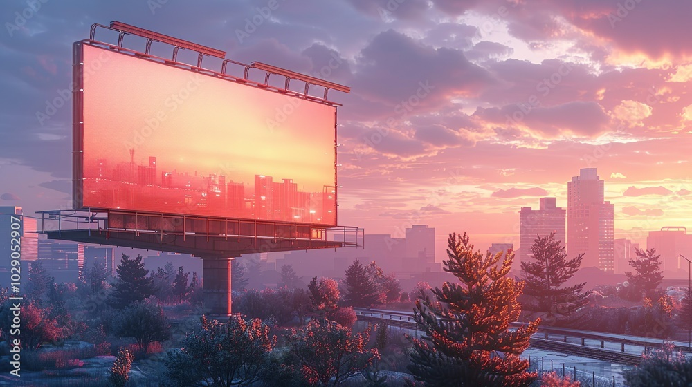 Canvas Prints Realistic urban billboard with a high-visibility advertisement in a modern cityscape, perfect for creating impactful and realistic marketing presentations. High resolution Illustration, in the style