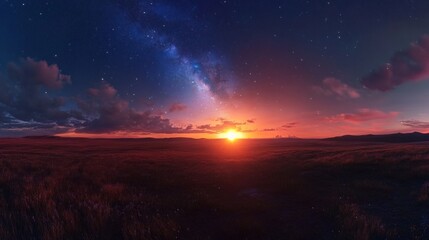 Vast Midnight Sky with Twinkling Stars, a seamless panorama showcasing a deep blue sunset illuminated by the Milky Way, perfect for immersive game environments.