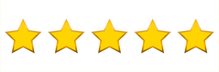 Five yellow stars isolated on white background. Customer feedback concept. Product rating by setting  golden stars. Quality symbol.