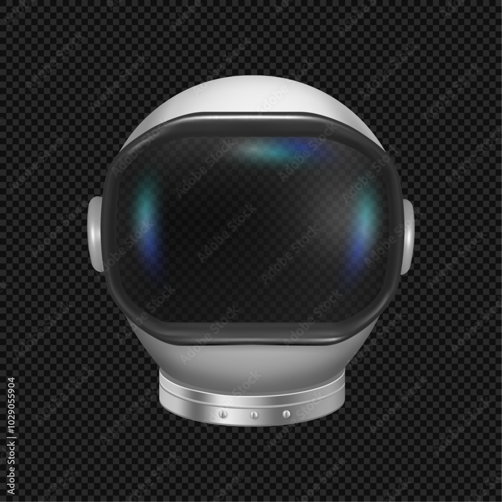 Poster helmet of astronaut, isolated realistic part of protection suit. vector safety mask with transparent