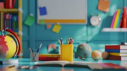 Colorful Study Space with School Supplies and Decor