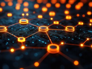 Futuristic data network: neon glowing nodes and digital connectivity