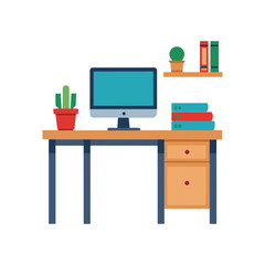computer desk illustration, work place vector. computer with table