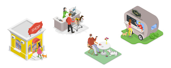 3D Isometric Flat  Illustration of Shopping With Dog, Pet Care
