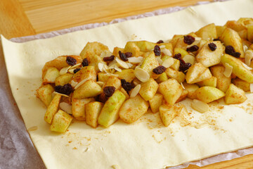 Preparing pear fruit strudel