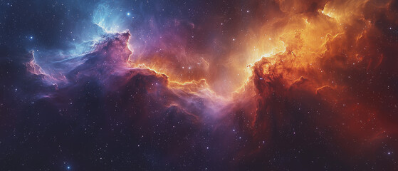 Obraz premium Abstract space nebula, with vibrant swirling colors and distant stars, blending fantasy with the vastness of the universe in a breathtaking, cinematic composition.