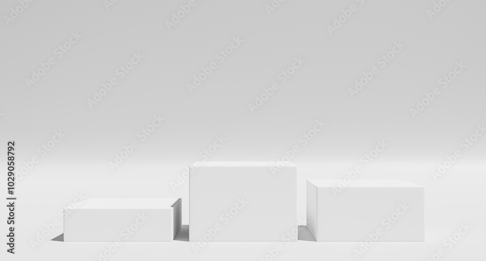 Poster minimalist white podiums create clean and modern display for products, perfect for showcasing items 