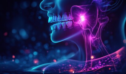 Fototapeta premium Digital illustration highlighting jaw pain with vibrant colors and anatomical details