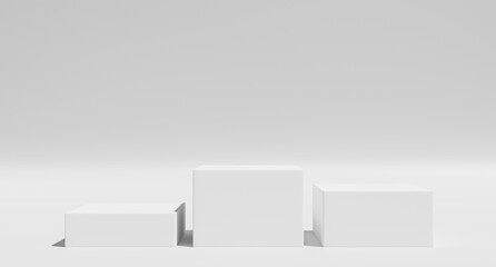 Minimalist white podiums create clean and modern display for products, perfect for showcasing items in stylish way. simplicity enhances focus on products