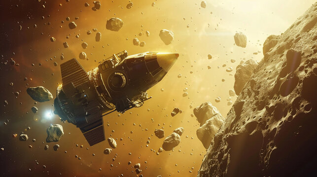 A space probe flying past a distant asteroid belt. - Powered by Adobe