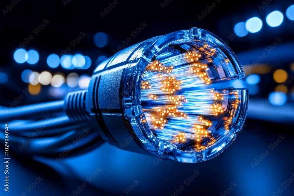 Aufkleber 3D animation of fiber optic cables glowing as data flows through them, showing the realistic movement and lighting effects of high-speed data transmission