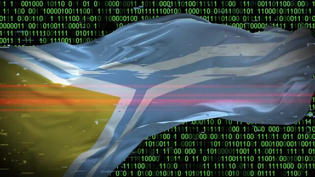 Binary code on flag of Tuva. Program source code or Hacker concept on Tuvan flag. Tuva digital technology security, hacking or programming