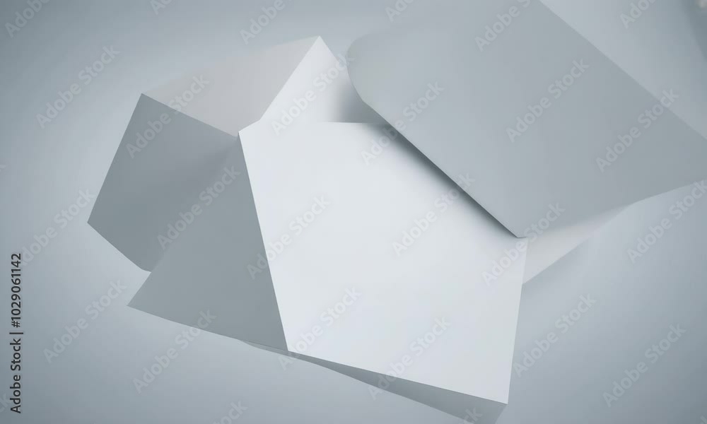 Poster create 3d abstract image with floating white shapes.