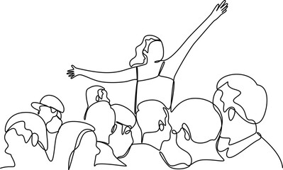 People celebrating one line art vector
