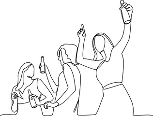 People celebrating one line art vector