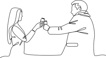 Couple celebrating one line art vector