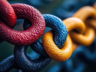 Colorful interlocking chains close-up with textured surface patterns