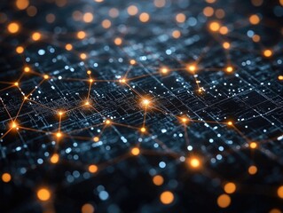 Digital network connections with glowing nodes on futuristic circuit board background