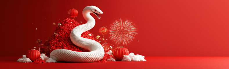 Obraz premium vibrant 3D Chinese New Year banner featuring dynamic snake design, symbolizing prosperity and