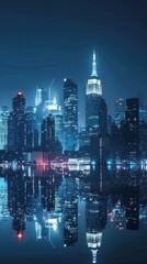 Fototapeta premium Modern city skyline at night with glowing lights, 4K hyperrealistic photo