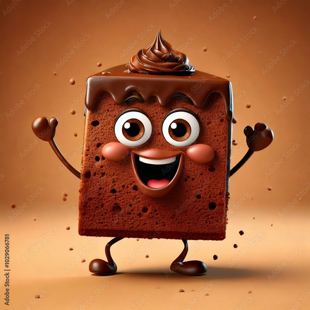 Poster Cute Cartoon Happy Dancing Chocolate Cake Character 