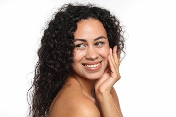 Cosmetology. Beautiful woman with perfect skin on white background