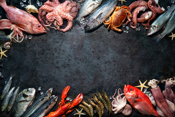 Assortment of fresh fish and seafood