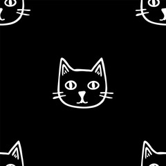 Seamless vector pattern with cute draw cats. Simple doodle style